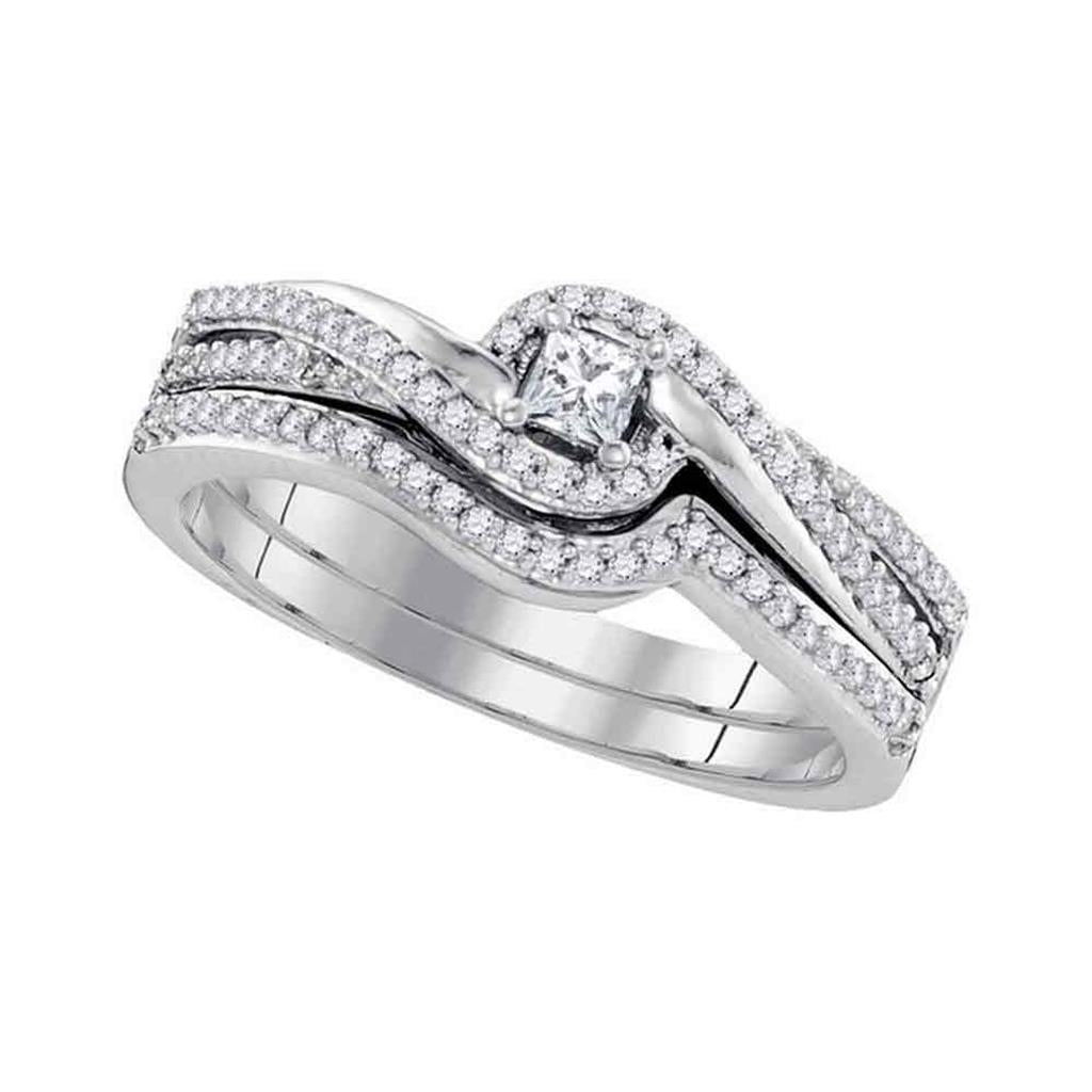 14k White Gold Princess Diamond Bridal Wedding Ring Set 1/3 Cttw