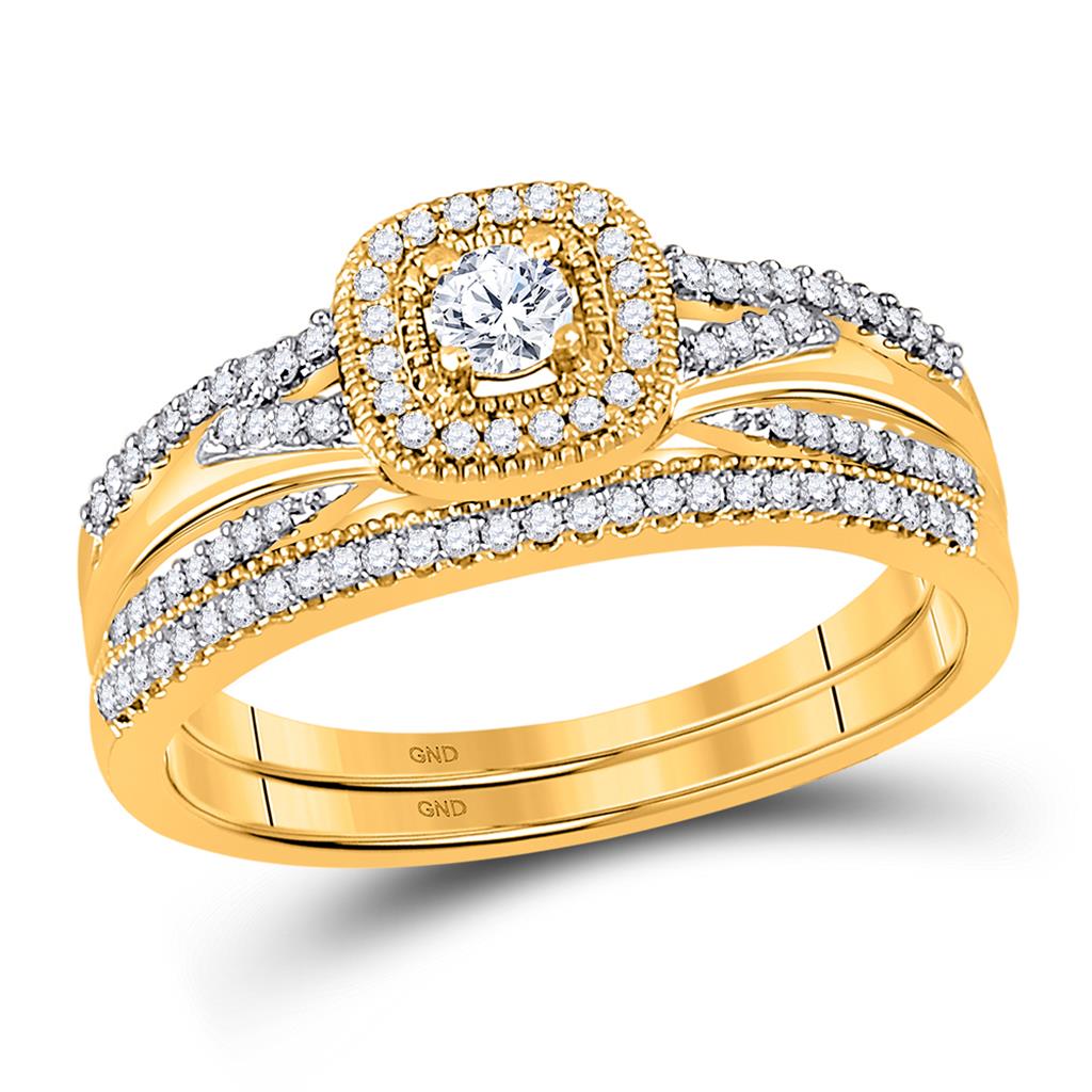 10k Yellow Gold Round Diamond Bridal Wedding Ring Set 1/3 Cttw