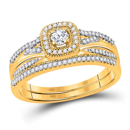 10k Yellow Gold Round Diamond Bridal Wedding Ring Set 1/3 Cttw