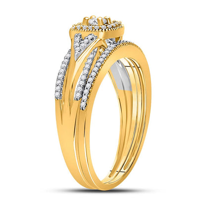 10k Yellow Gold Round Diamond Bridal Wedding Ring Set 1/3 Cttw