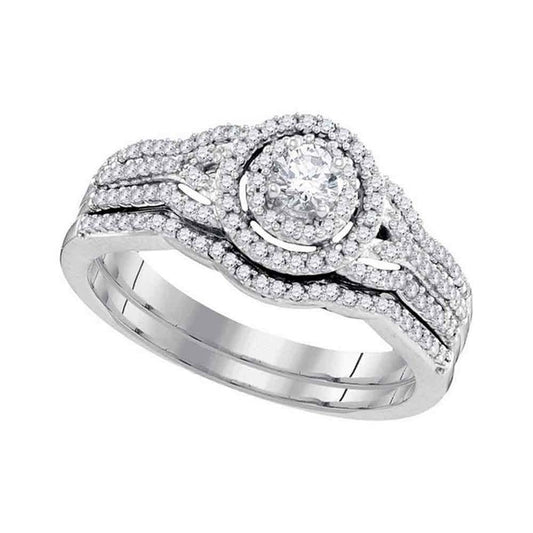 14k White Gold Round Diamond Bridal Wedding Ring Set 1/2 Cttw