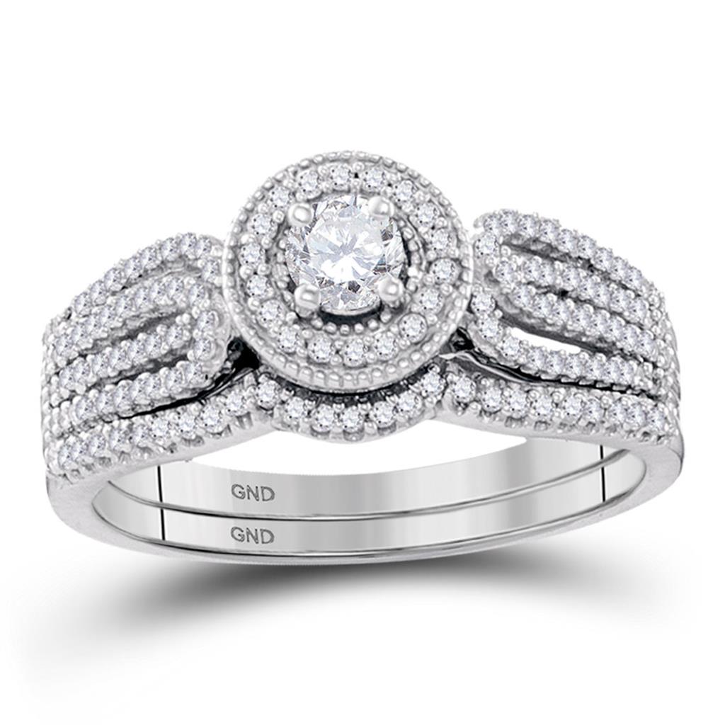 14k White Gold Round Diamond Bridal Wedding Ring Set 1/2 Cttw