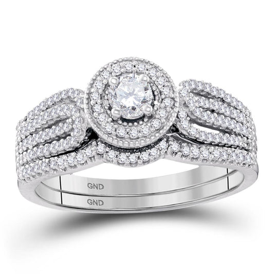 14k White Gold Round Diamond Bridal Wedding Ring Set 1/2 Cttw