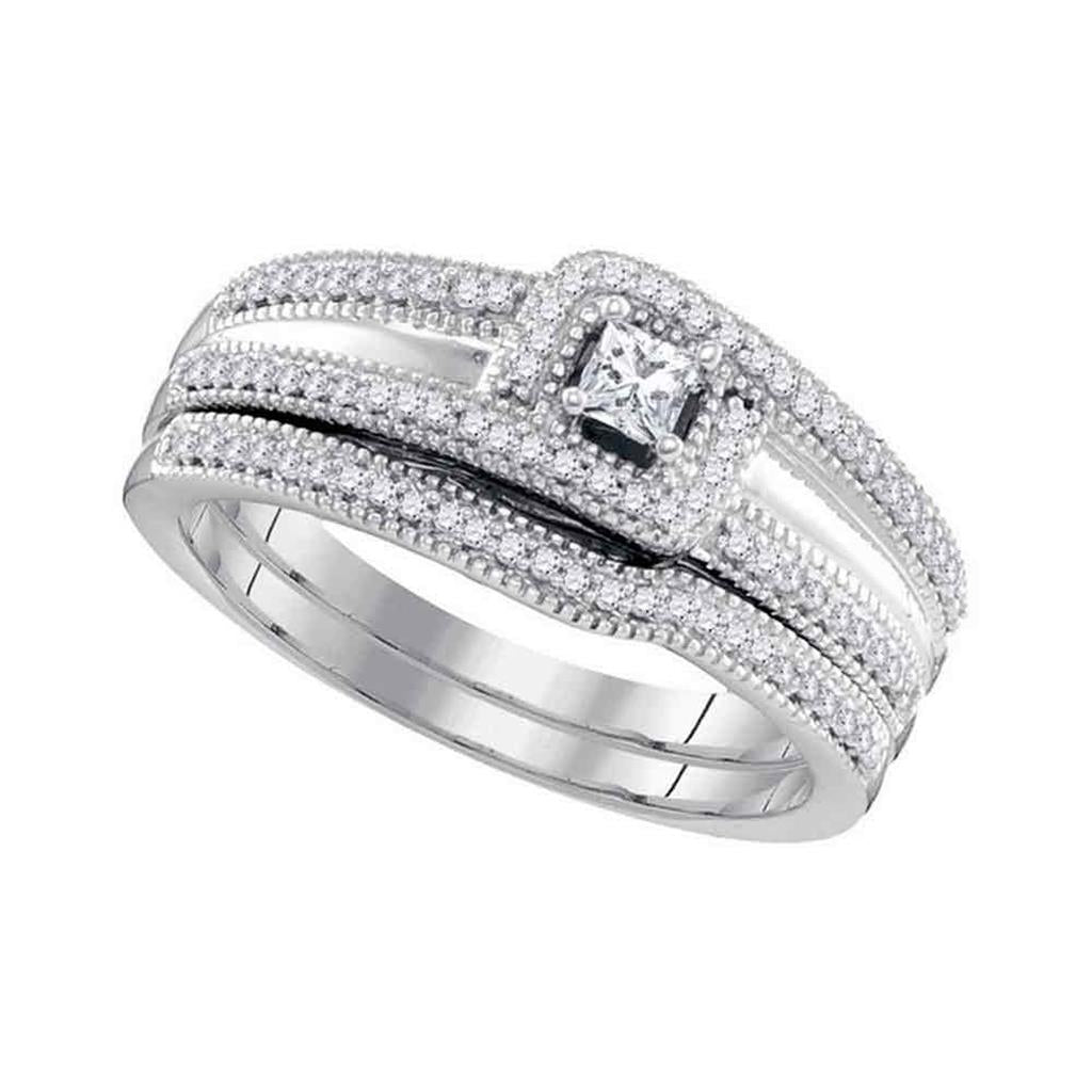 14k White Gold Princess Diamond Bridal Wedding Ring Set 1/3 Cttw