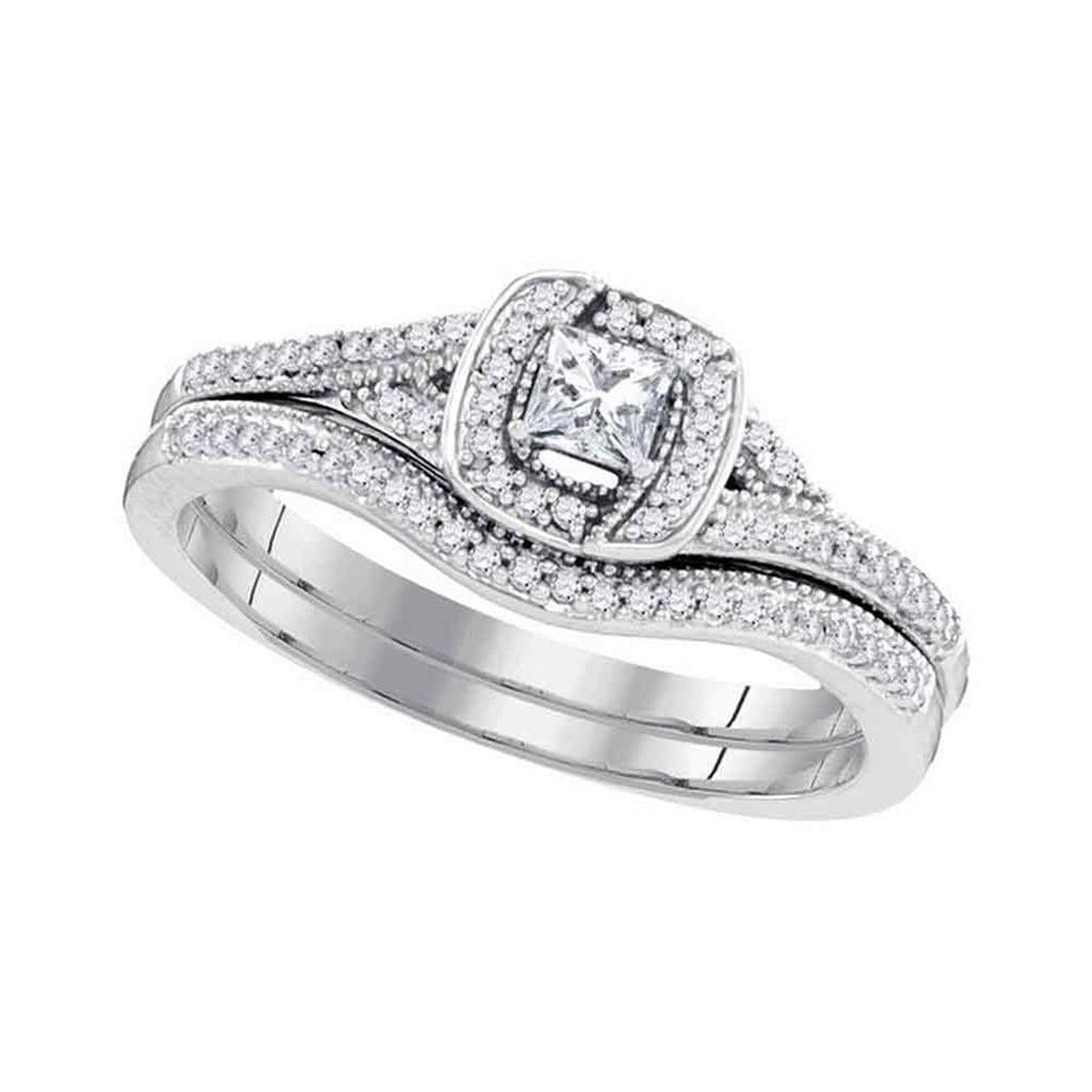 14k White Gold Princess Diamond Bridal Wedding Ring Set 1/3 Cttw