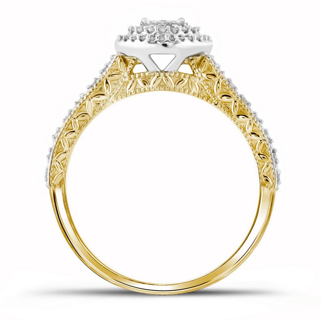 10k Yellow Gold Round Diamond Cluster Bridal Wedding Ring Set 1/3 Cttw