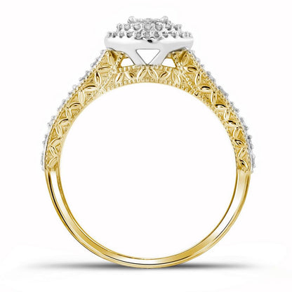 10k Yellow Gold Round Diamond Cluster Bridal Wedding Ring Set 1/3 Cttw