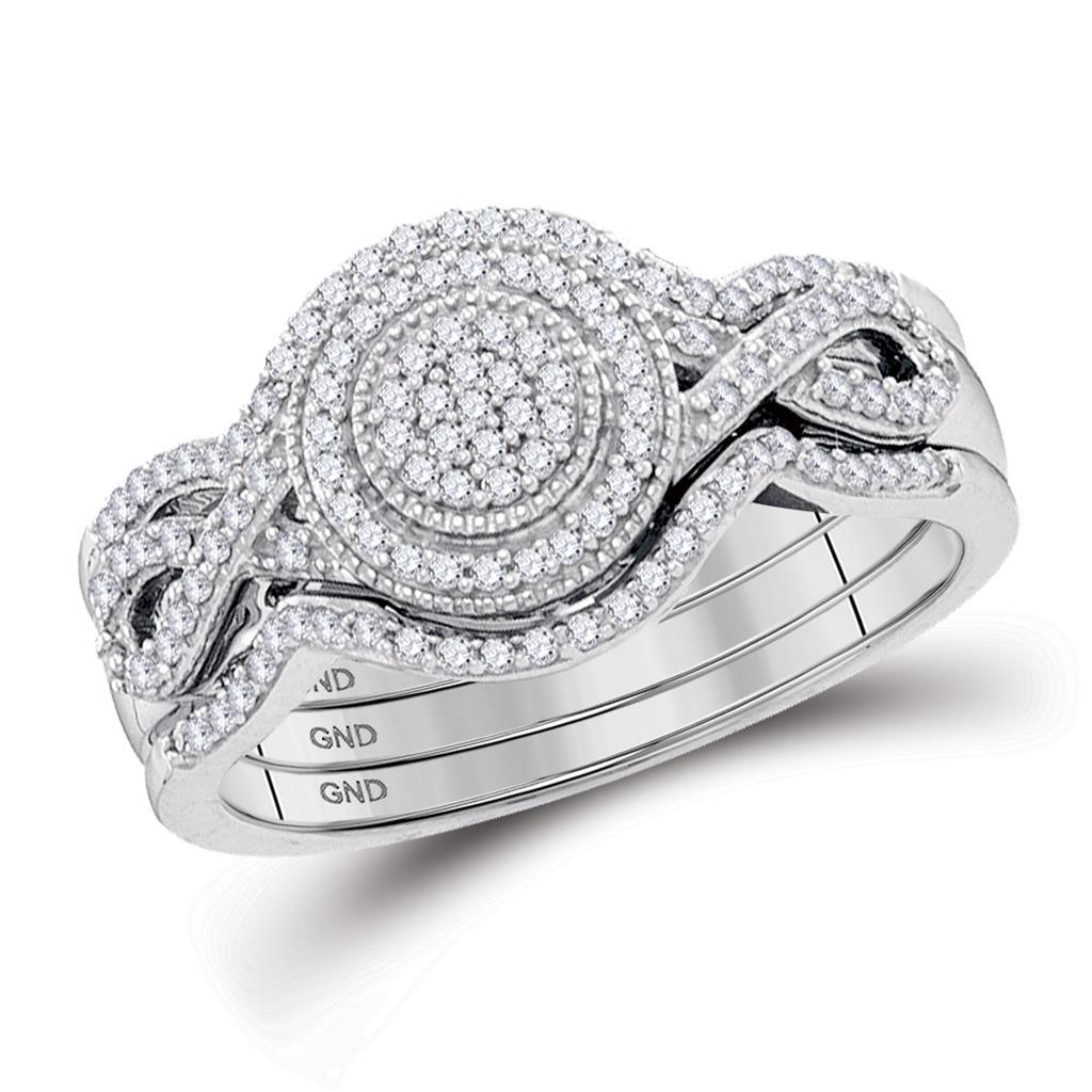14k White Gold Round Diamond Bridal Wedding Ring Set 1/3 Cttw