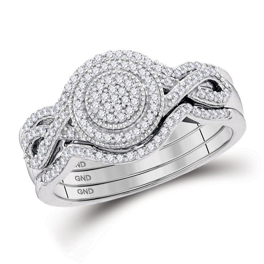 14k White Gold Round Diamond Bridal Wedding Ring Set 1/3 Cttw