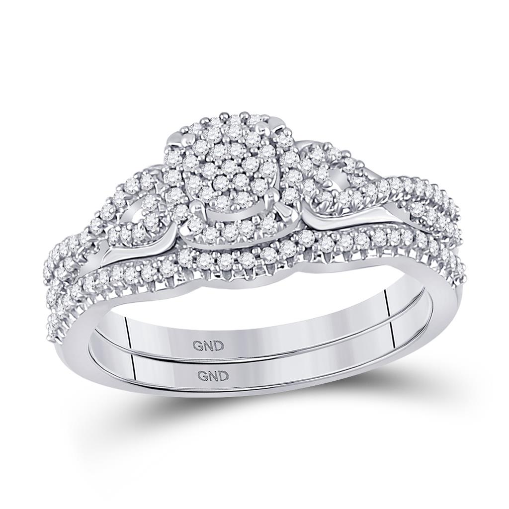 14k White Gold Round Diamond Bridal Wedding Ring Set 1/3 Cttw