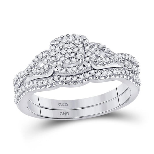 14k White Gold Round Diamond Bridal Wedding Ring Set 1/3 Cttw