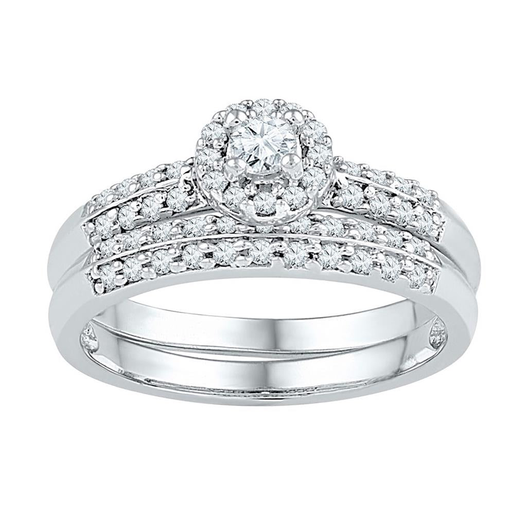 14k White Gold Round Diamond Bridal Wedding Ring Set 1/2 Cttw