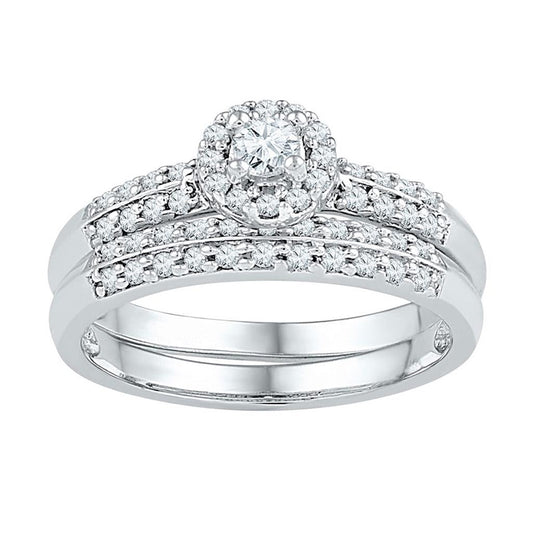 14k White Gold Round Diamond Bridal Wedding Ring Set 1/2 Cttw