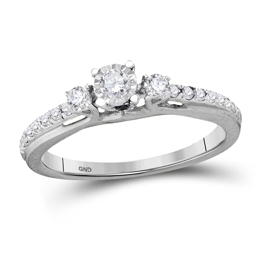 14k White Gold Round Diamond 3-stone Bridal Engagement Ring 1/3 Cttw