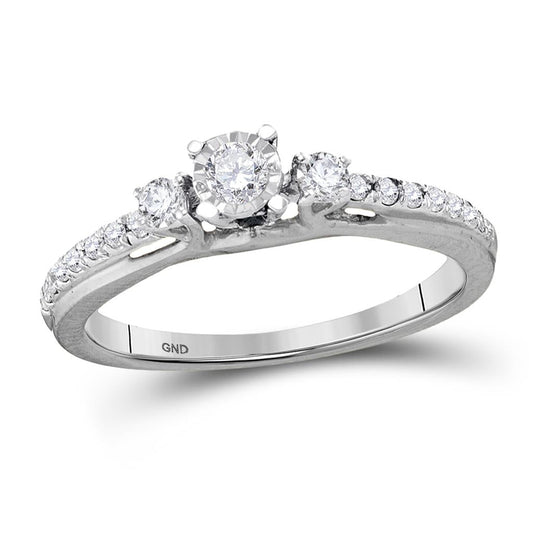14k White Gold Round Diamond 3-stone Bridal Engagement Ring 1/3 Cttw
