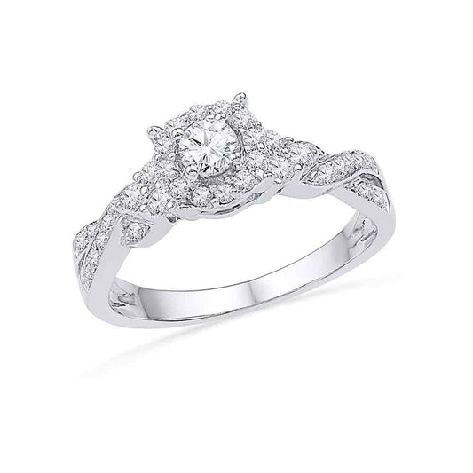 14k White Gold Round Diamond Solitaire Twist Bridal Engagement Ring 1/2 Cttw