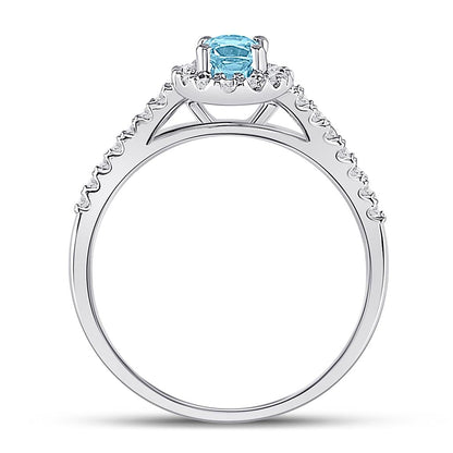 14k White Gold Oval Aquamarine Diamond-accent Solitaire Ring 1/5 Cttw