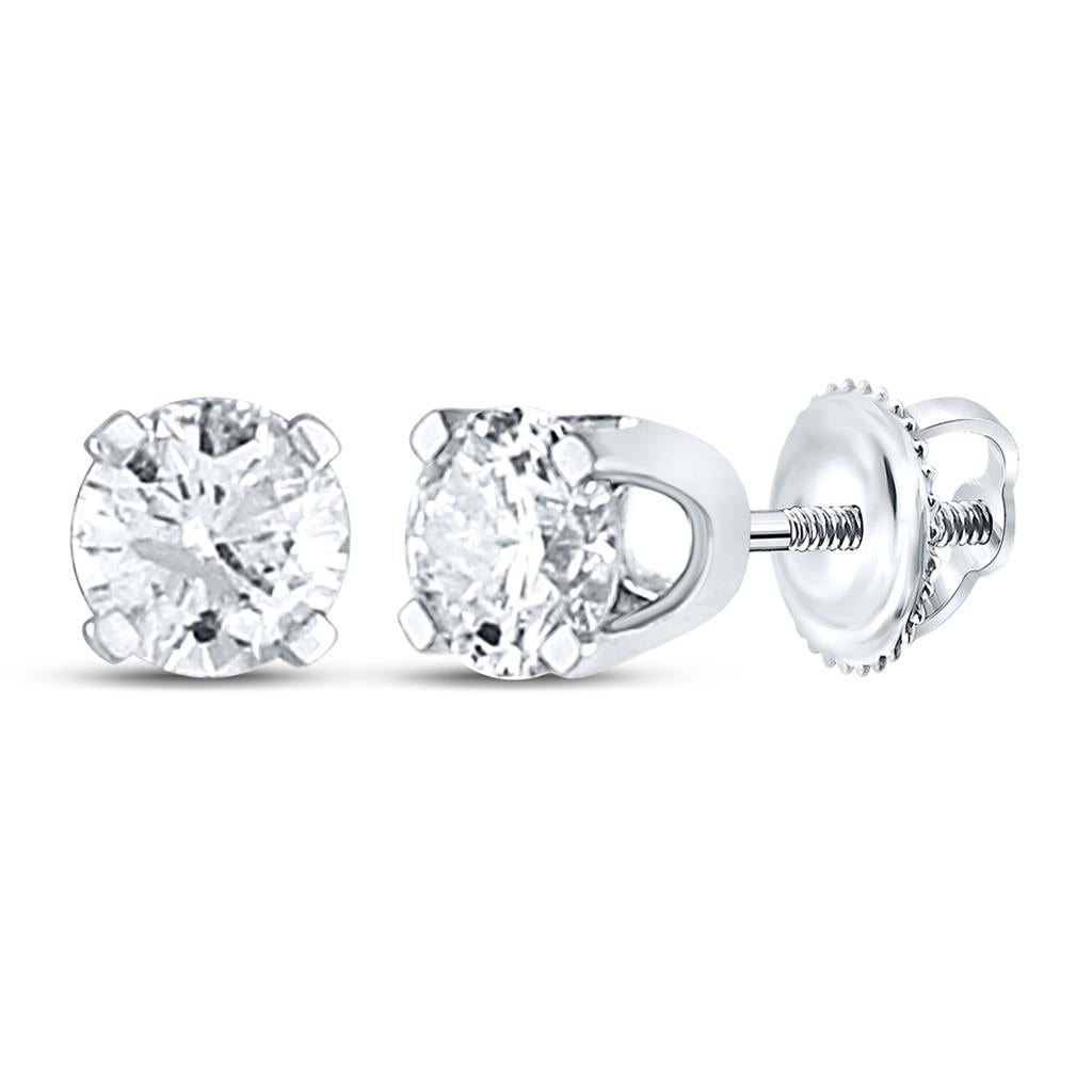 14k White Gold Round Diamond Solitaire Stud Earrings 1/2 Cttw (Certified)