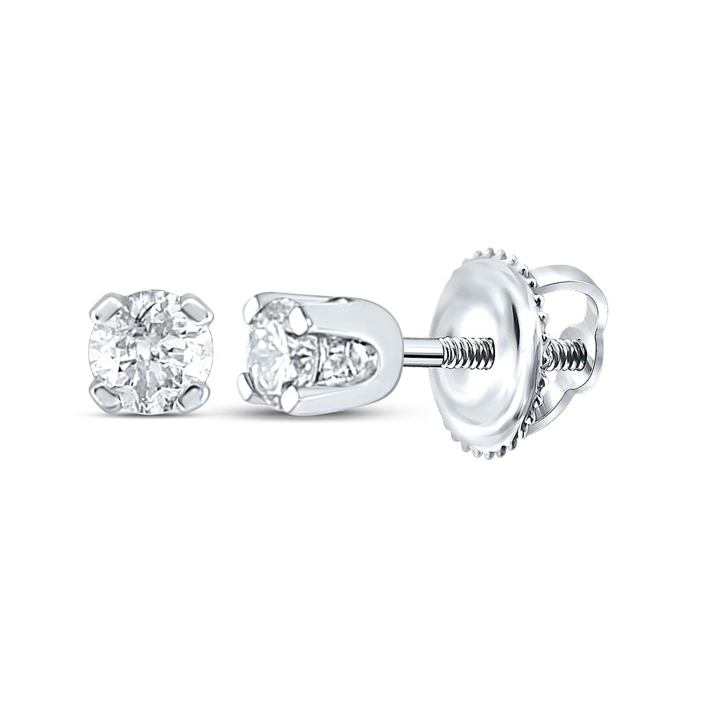 14k White Gold Round Diamond Supreme Solitaire Earrings 1/10 Cttw (Certified)
