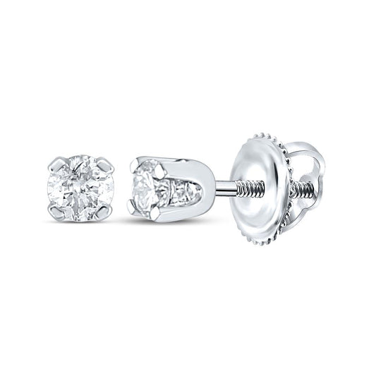 14k White Gold Round Diamond Supreme Solitaire Earrings 1/10 Cttw (Certified)