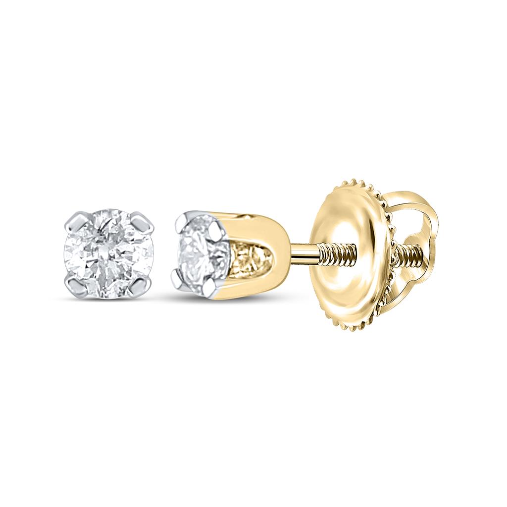 14k Yellow Gold Unisex Round Diamond Solitaire Stud Earrings 1/10 Cttw (Certified)