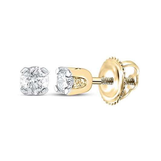 14k Yellow Gold Unisex Round Diamond Solitaire Stud Earrings 1/10 Cttw (Certified)