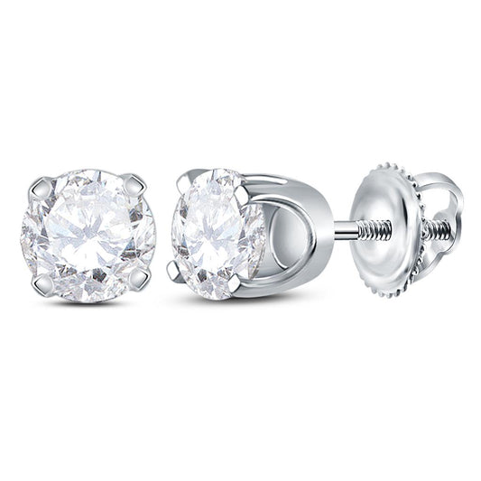 14k White Gold Round Diamond Solitaire Stud Earrings 7/8 Cttw (Certified)