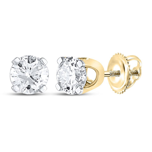 14k Yellow Gold Unisex Round Diamond Solitaire Stud Earrings 1/2 Cttw (Certified)