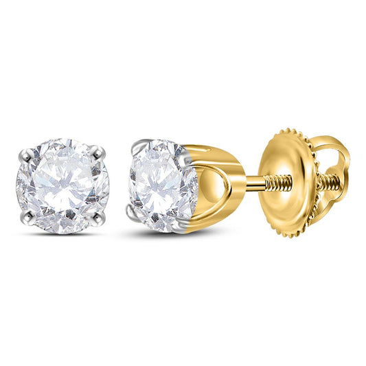 14k Yellow Gold Round Diamond Premium Solitaire Earrings 5/8 Cttw (Certified)