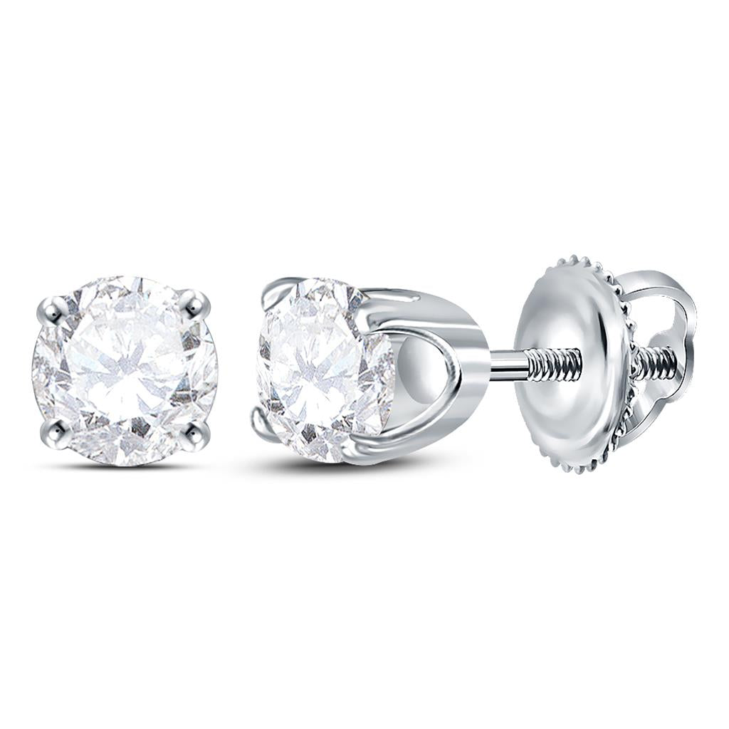 14k White Gold Round Diamond Supreme Solitaire Earrings 5/8 Cttw (Certified)