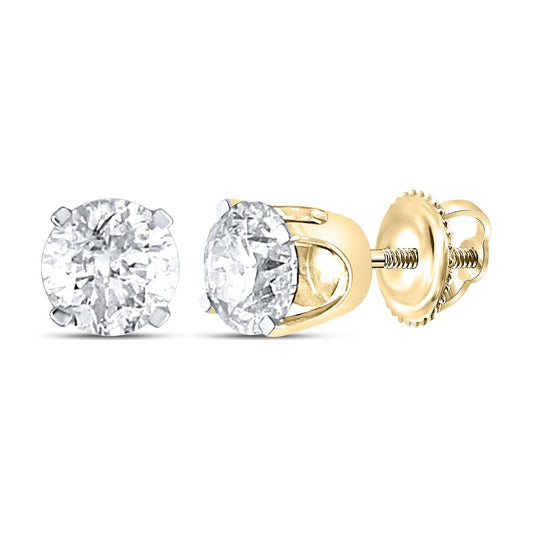 14k Yellow Gold Unisex Round Diamond Solitaire Stud Earrings 3/8 Cttw