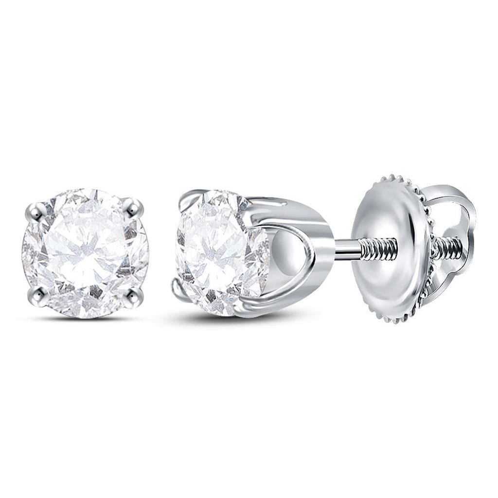 14k White Gold Round Diamond Excellent Solitaire Earrings 5/8 Cttw (Certified)