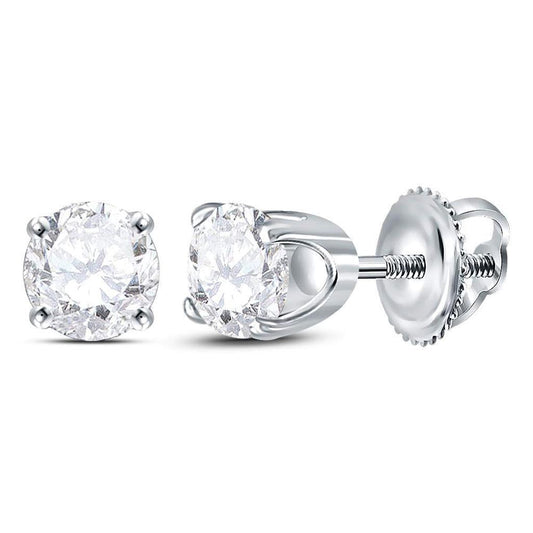 14k White Gold Round Diamond Excellent Solitaire Earrings 5/8 Cttw (Certified)