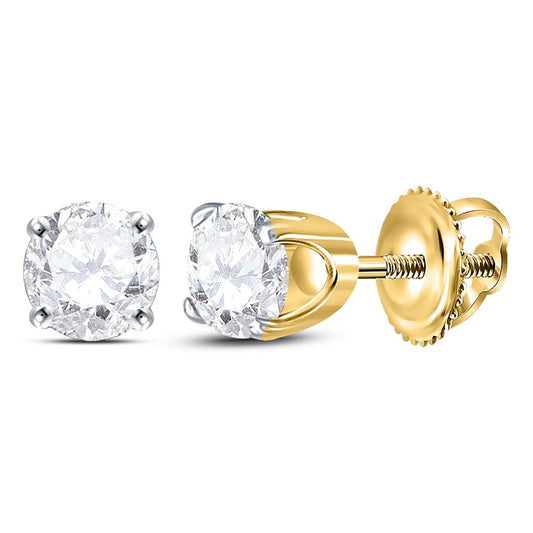 14k Yellow Gold Round Diamond Excellent+ Solitaire Earrings 5/8 Cttw (Certified)
