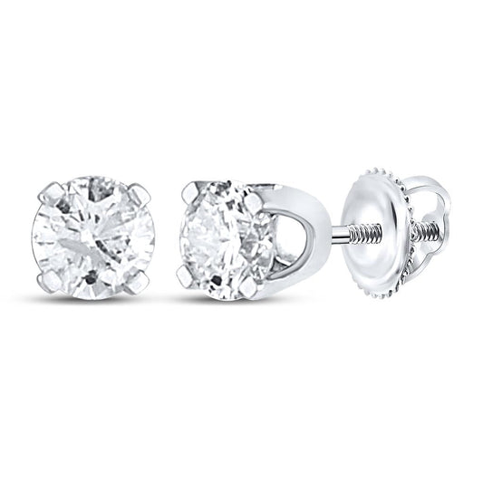14k White Gold Round Diamond Excellent Solitaire Earrings 1/2 Cttw (Certified)