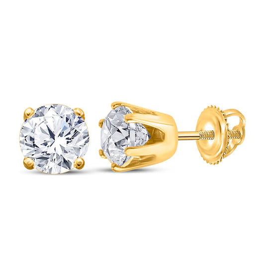 14k Yellow Gold Unisex Round Diamond Solitaire Stud Earrings 1/6 Cttw (Certified)