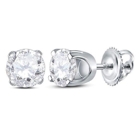 14k White Gold Unisex Round Diamond Solitaire Stud Earrings 7/8 Cttw (Certified)