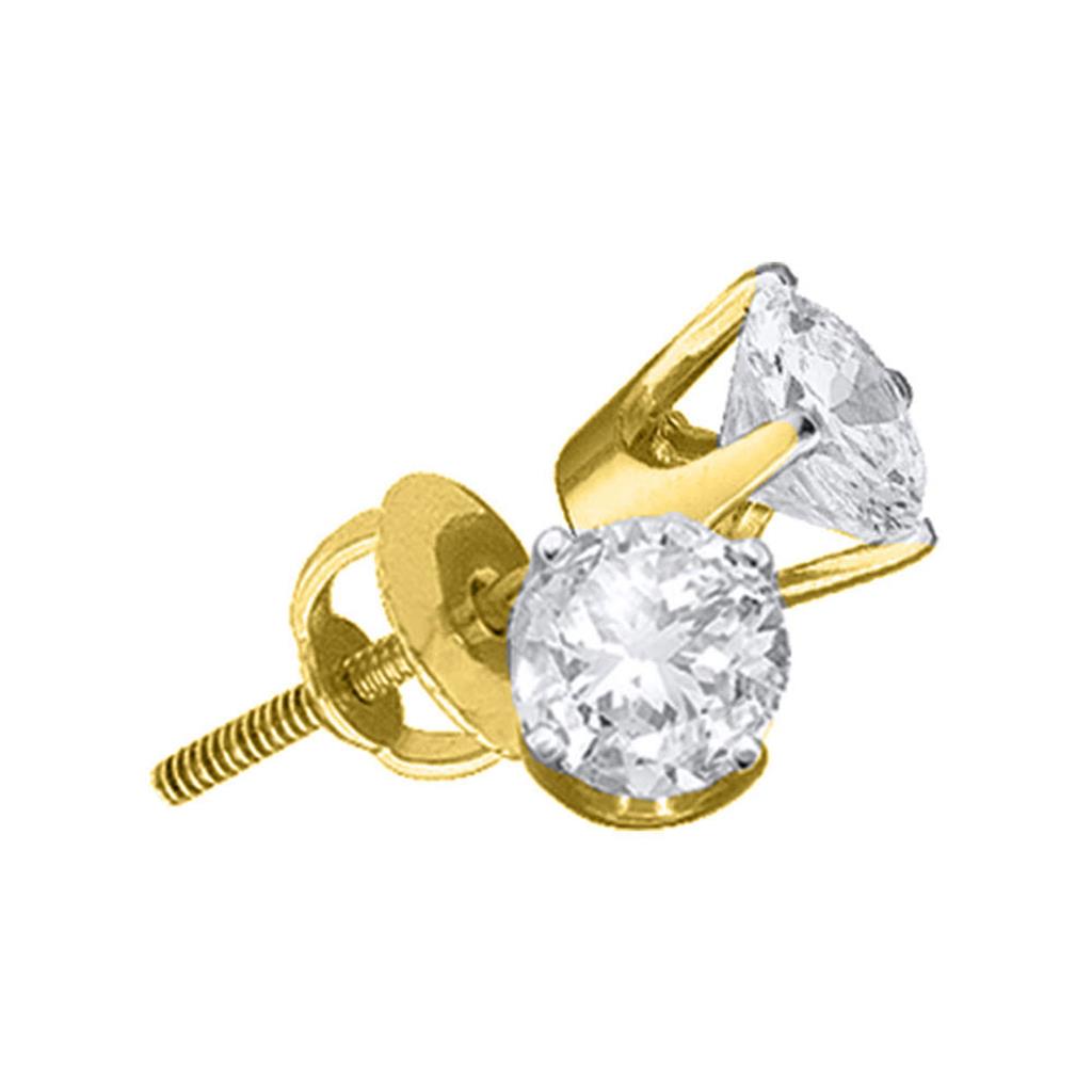 14k Yellow Gold Unisex Round Diamond Solitaire Stud Earrings 7/8 Cttw (Certified)