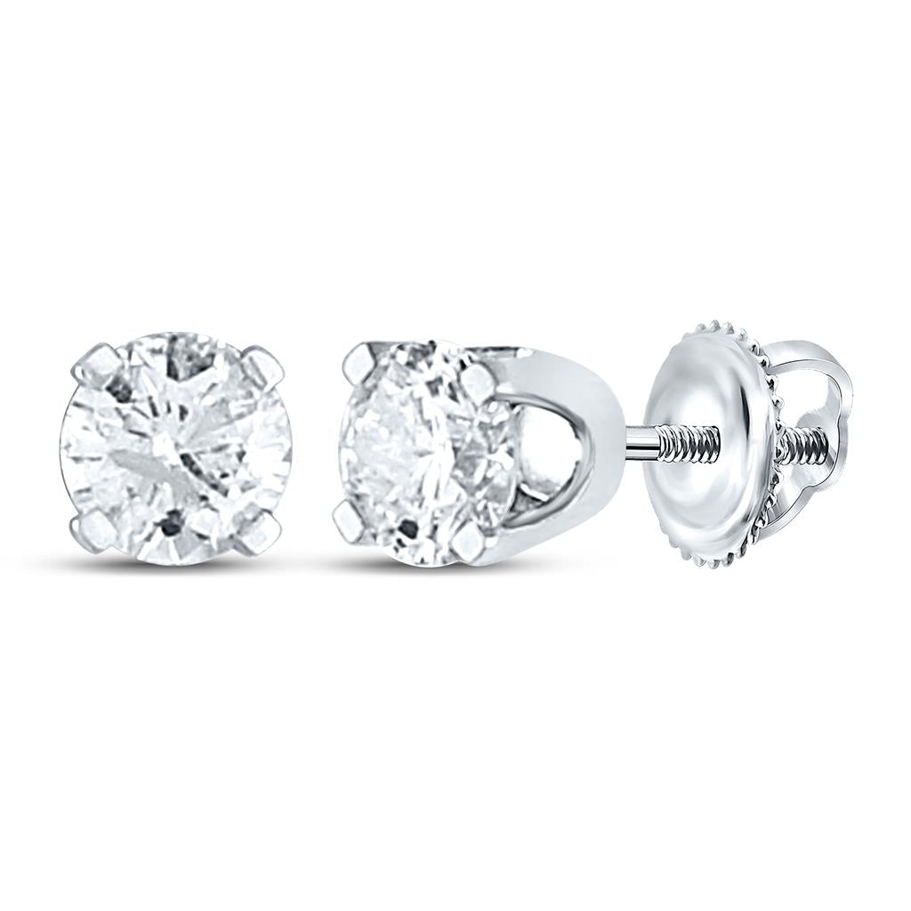 14k White Gold Round Diamond Excellent Solitaire Earrings 1/5 Cttw (Certified)