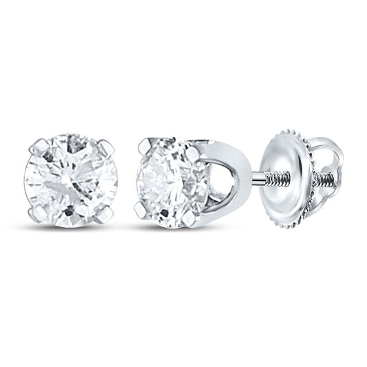 14k White Gold Round Diamond Excellent Solitaire Earrings 1/4 Cttw (Certified)