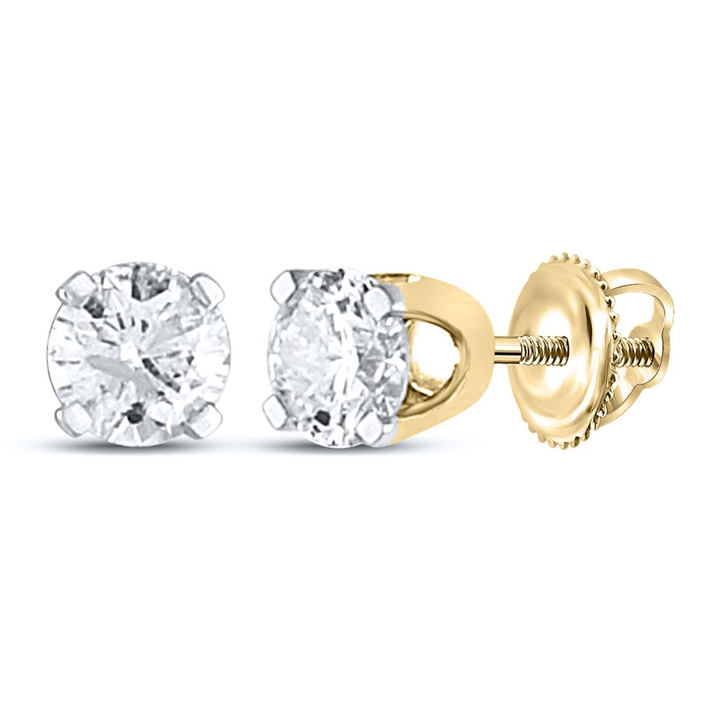 14k Yellow Gold Round Diamond Excellent Solitaire Earrings 1/4 Cttw (Certified)