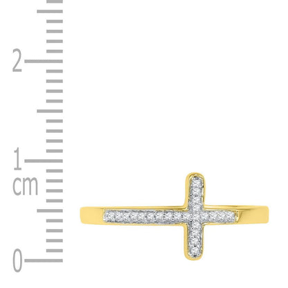 10k Yellow Gold Round Diamond Cross Religious Band Ring 1/20 Cttw