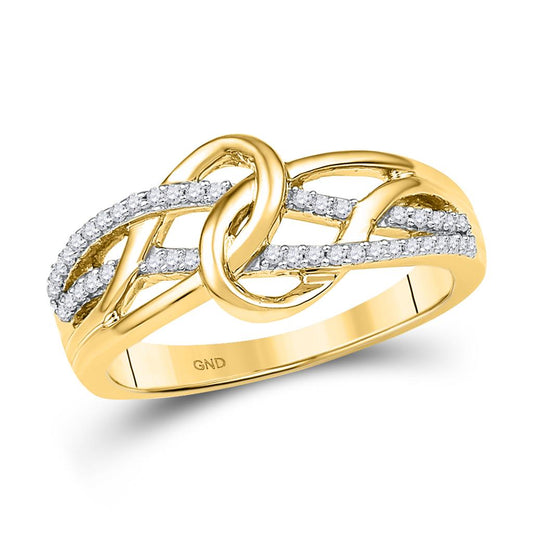 10k Yellow Gold Round Diamond Infinity Loop Knot Lasso Ring 1/6 Cttw