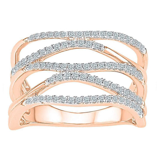 10k Rose Gold Round Diamond Open Strand Band Ring 3/8 Cttw
