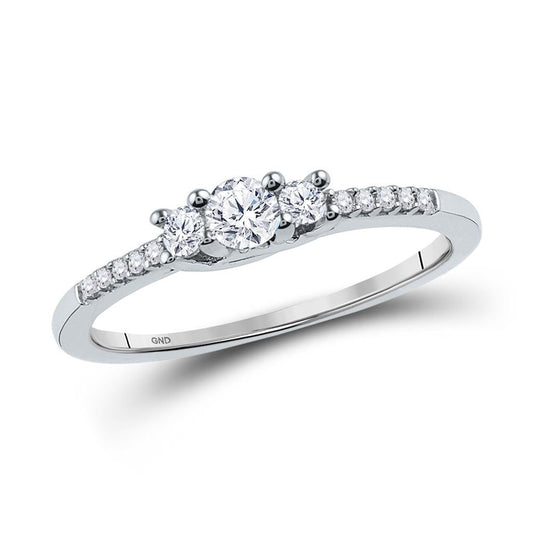 14k White Gold Round Diamond 3-stone Bridal Engagement Ring 1/4 Cttw