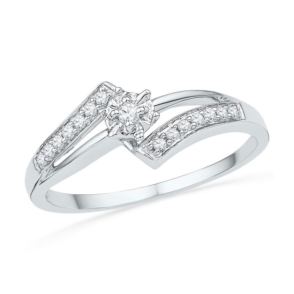 14k White Gold Round Diamond Solitaire Bridal Engagement Ring 1/10 Cttw