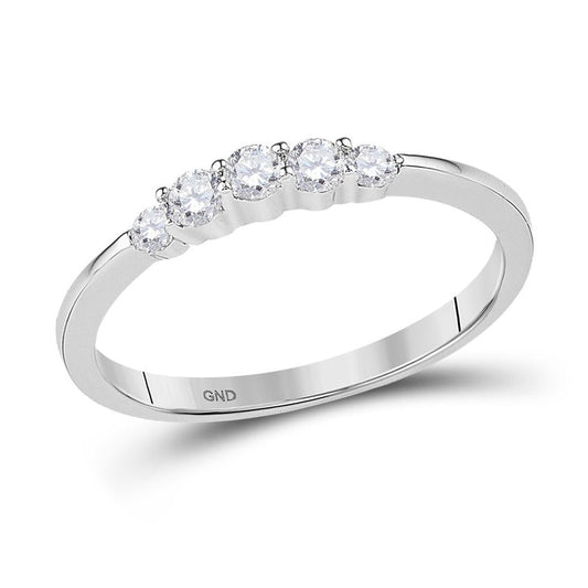 14k White Gold Round Diamond 5-stone Bridal Engagement Ring 1/4 Cttw