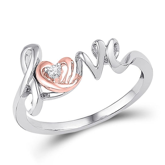 10k Two-tone Rose Gold Round Diamond Heart Ring .02 Cttw