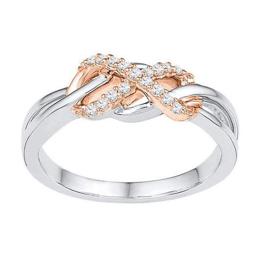 10k Two-tone Gold Round Diamond Infinity Twist Ring 1/8 Cttw