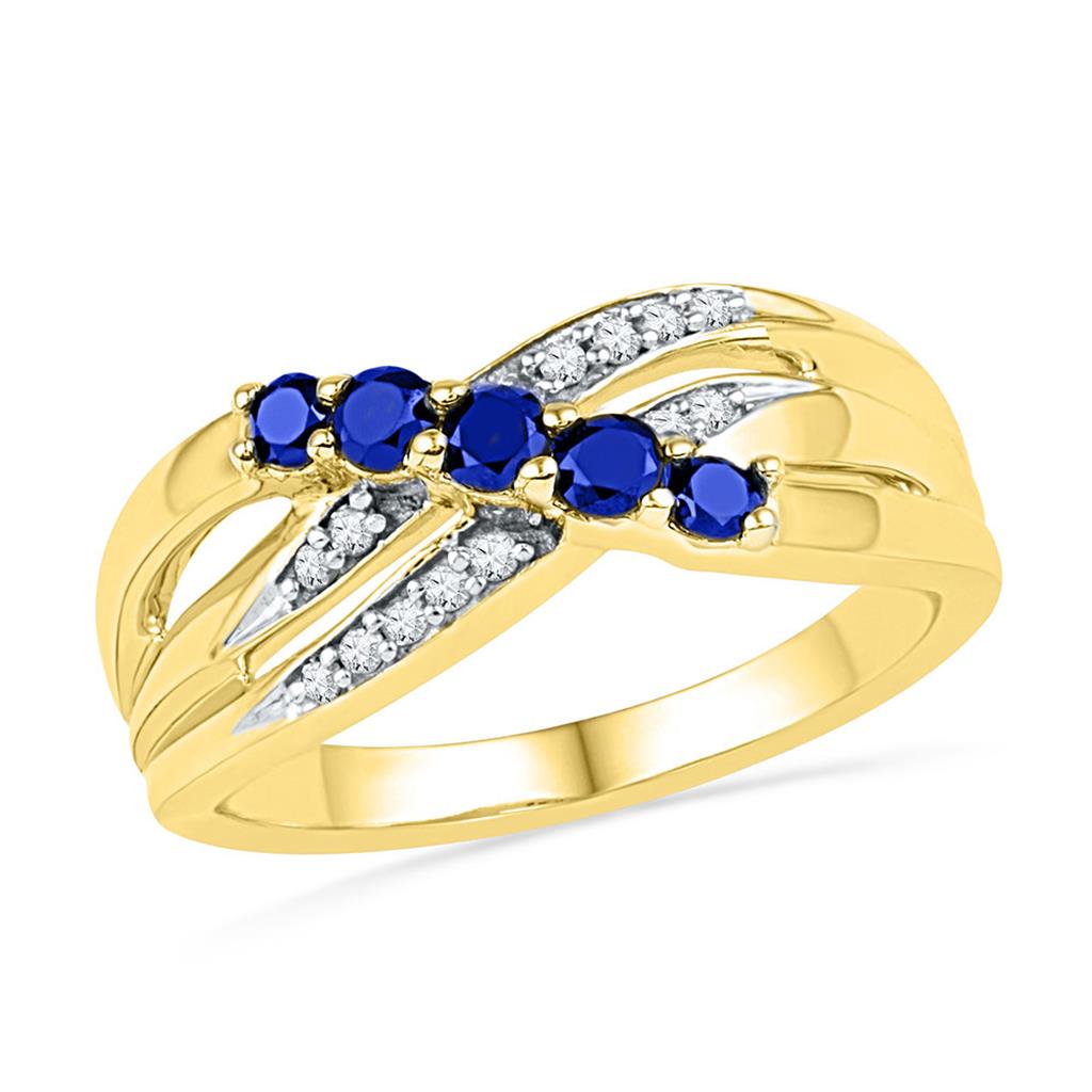 10k Yellow Gold Round Created Blue Sapphire Band Ring 1/2 Cttw